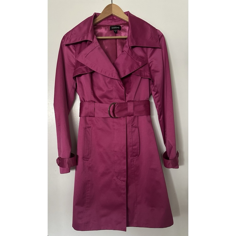 Y2K Bebe Belted Fuchsia Pink Jacket Trench Coat Women's‎ XS VTG